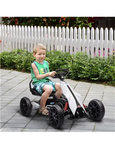 HOMCOM 12V Electric Go-Kart for Kids, Ride-On Racing Go-Kart, with Forward and Reversing Functions, for Ages 3-8 Years - White