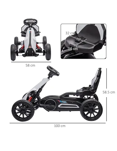 HOMCOM 12V Electric Go-Kart for Kids, Ride-On Racing Go-Kart, with Forward and Reversing Functions, for Ages 3-8 Years - White