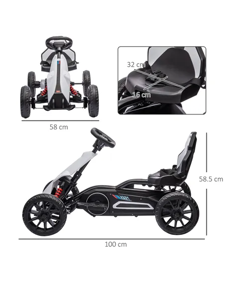 HOMCOM 12V Electric Go-Kart for Kids, Ride-On Racing Go-Kart, with Forward and Reversing Functions, for Ages 3-8 Years - White