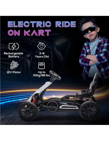 HOMCOM 12V Electric Go-Kart for Kids, Ride-On Racing Go-Kart, with Forward and Reversing Functions, for Ages 3-8 Years - White