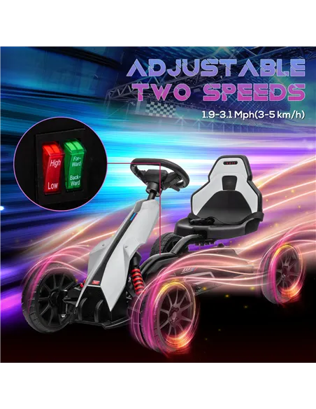HOMCOM 12V Electric Go-Kart for Kids, Ride-On Racing Go-Kart, with Forward and Reversing Functions, for Ages 3-8 Years - White