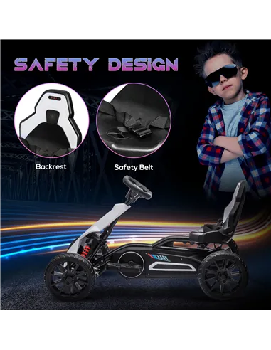 HOMCOM 12V Electric Go-Kart for Kids, Ride-On Racing Go-Kart, with Forward and Reversing Functions, for Ages 3-8 Years - White
