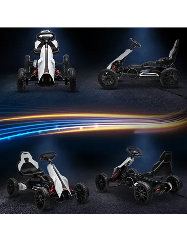 HOMCOM 12V Electric Go-Kart for Kids, Ride-On Racing Go-Kart, with Forward and Reversing Functions, for Ages 3-8 Years - White