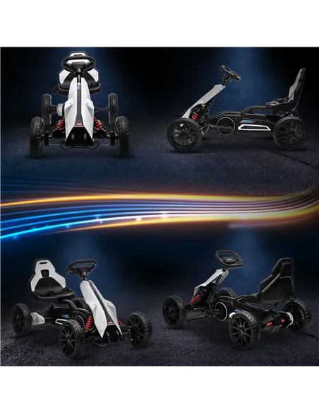 HOMCOM 12V Electric Go-Kart for Kids, Ride-On Racing Go-Kart, with Forward and Reversing Functions, for Ages 3-8 Years - White