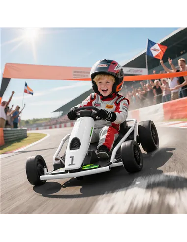 HOMCOM 24V Electric Go Kart for Kids, Drift Ride-On Racing Go Kart with 2 Speeds, for Boys Girls Aged 8-12 Years Old, White