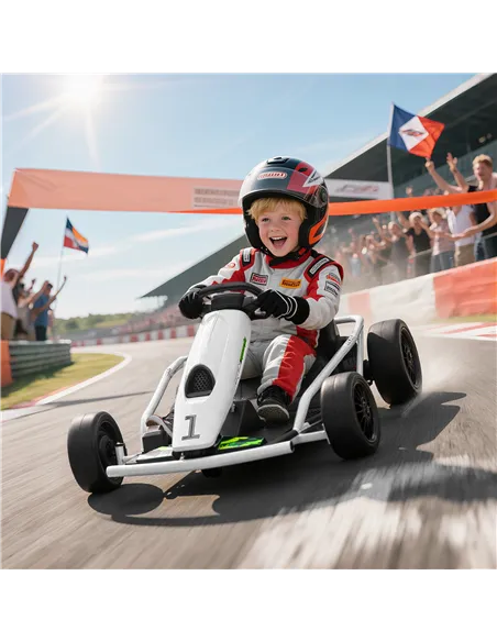 HOMCOM 24V Electric Go Kart for Kids, Drift Ride-On Racing Go Kart with 2 Speeds, for Boys Girls Aged 8-12 Years Old, White