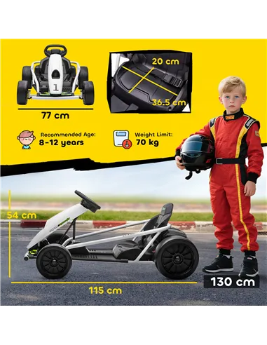 HOMCOM 24V Electric Go Kart for Kids, Drift Ride-On Racing Go Kart with 2 Speeds, for Boys Girls Aged 8-12 Years Old, White