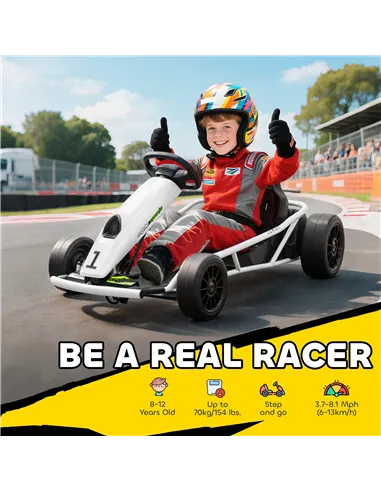 HOMCOM 24V Electric Go Kart for Kids, Drift Ride-On Racing Go Kart with 2 Speeds, for Boys Girls Aged 8-12 Years Old, White