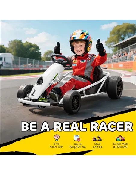 HOMCOM 24V Electric Go Kart for Kids, Drift Ride-On Racing Go Kart with 2 Speeds, for Boys Girls Aged 8-12 Years Old, White