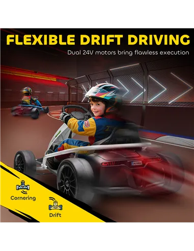 HOMCOM 24V Electric Go Kart for Kids, Drift Ride-On Racing Go Kart with 2 Speeds, for Boys Girls Aged 8-12 Years Old, White