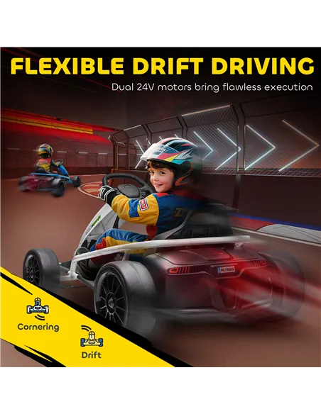 HOMCOM 24V Electric Go Kart for Kids, Drift Ride-On Racing Go Kart with 2 Speeds, for Boys Girls Aged 8-12 Years Old, White