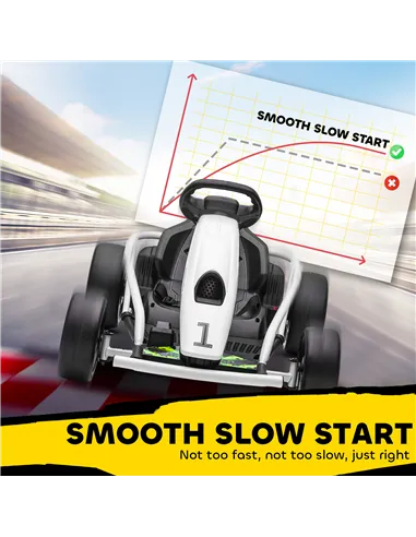 HOMCOM 24V Electric Go Kart for Kids, Drift Ride-On Racing Go Kart with 2 Speeds, for Boys Girls Aged 8-12 Years Old, White