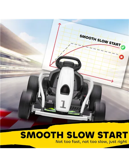 HOMCOM 24V Electric Go Kart for Kids, Drift Ride-On Racing Go Kart with 2 Speeds, for Boys Girls Aged 8-12 Years Old, White