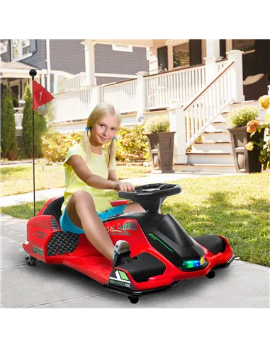 HOMCOM 12V Kids Electric Go Kart with Music, LED Lights, Slow Start, Red