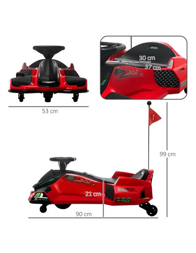 HOMCOM 12V Kids Electric Go Kart with Music, LED Lights, Slow Start, Red