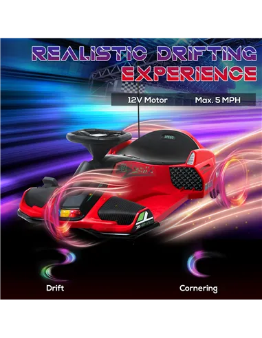 HOMCOM 12V Kids Electric Go Kart with Music, LED Lights, Slow Start, Red