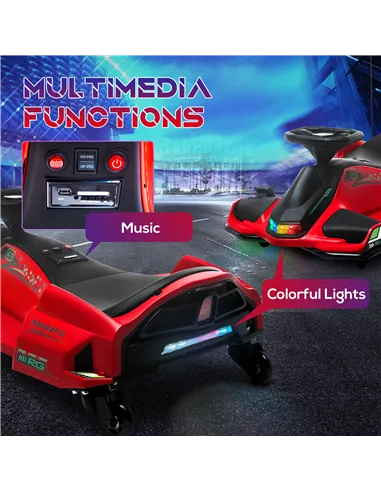 HOMCOM 12V Kids Electric Go Kart with Music, LED Lights, Slow Start, Red