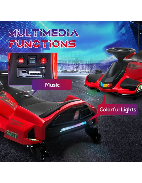 HOMCOM 12V Kids Electric Go Kart with Music, LED Lights, Slow Start, Red