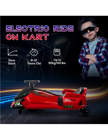 HOMCOM 12V Kids Electric Go Kart with Music, LED Lights, Slow Start, Red