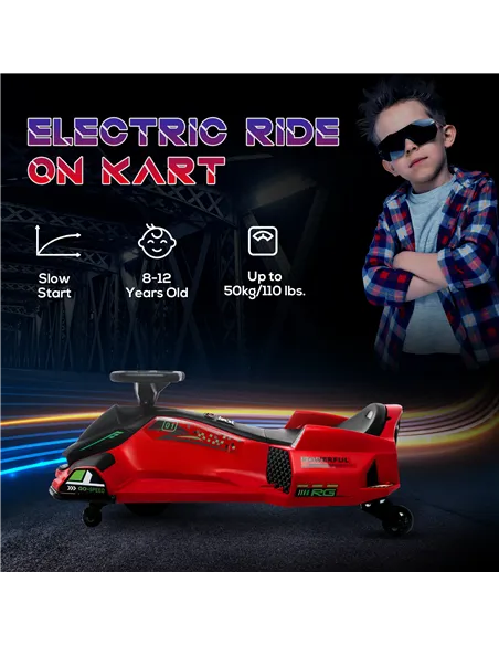 HOMCOM 12V Kids Electric Go Kart with Music, LED Lights, Slow Start, Red