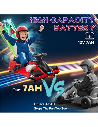 HOMCOM 12V Kids Electric Go Kart with Music, LED Lights, Slow Start, Red