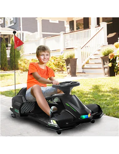 HOMCOM 12V Kids Electric Go Kart with Music, LED Lights, Slow Start, Black