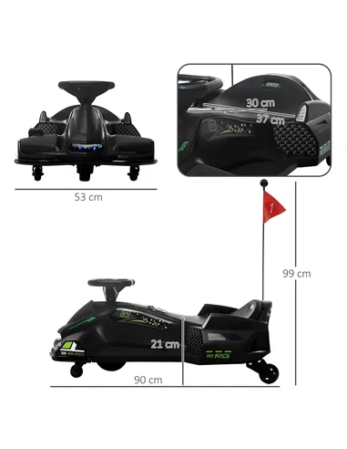 HOMCOM 12V Kids Electric Go Kart with Music, LED Lights, Slow Start, Black