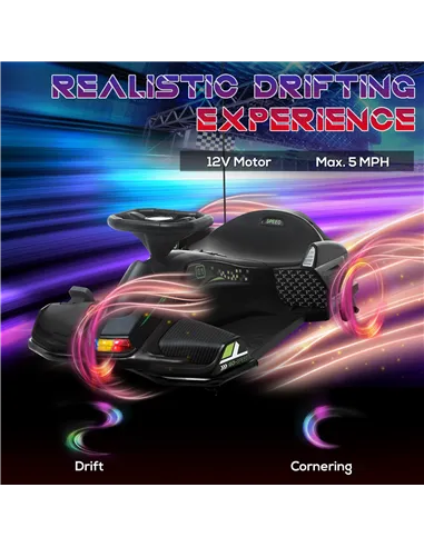 HOMCOM 12V Kids Electric Go Kart with Music, LED Lights, Slow Start, Black