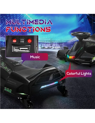 HOMCOM 12V Kids Electric Go Kart with Music, LED Lights, Slow Start, Black