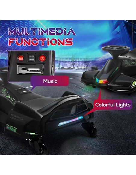 HOMCOM 12V Kids Electric Go Kart with Music, LED Lights, Slow Start, Black