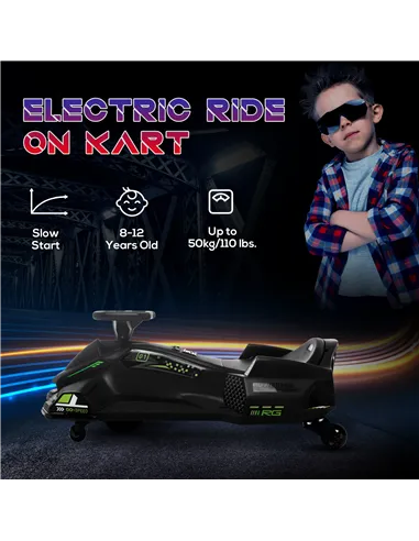 HOMCOM 12V Kids Electric Go Kart with Music, LED Lights, Slow Start, Black