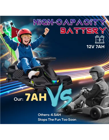 HOMCOM 12V Kids Electric Go Kart with Music, LED Lights, Slow Start, Black