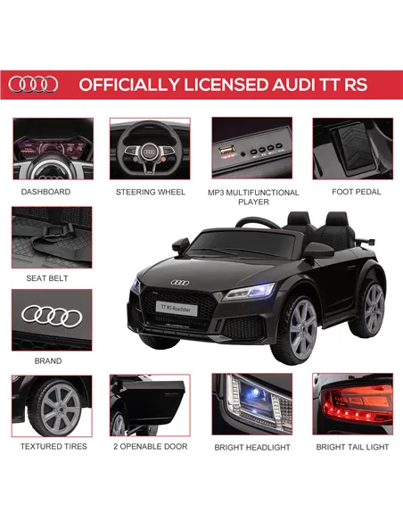 HOMCOM Kids Licensed Audi TT Ride-On Car 12V Battery w/ Remote Suspension Headlights and MP3 Player 2.5-5km/h Black