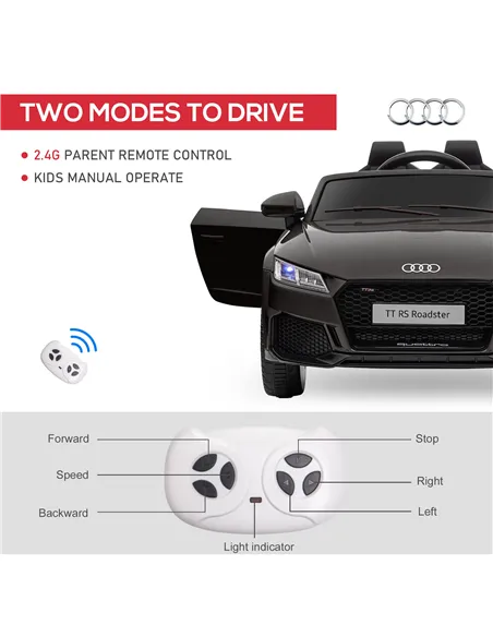 HOMCOM Kids Licensed Audi TT Ride-On Car 12V Battery w/ Remote Suspension Headlights and MP3 Player 2.5-5km/h Black