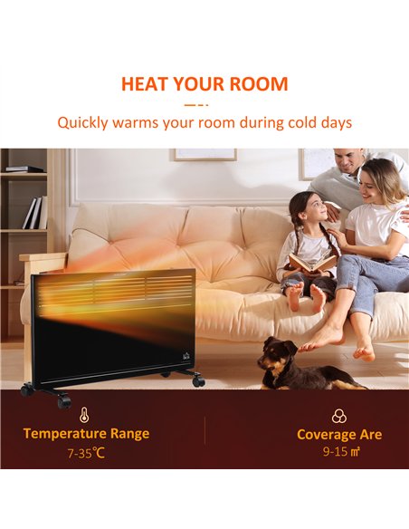 HOMCOM POWER Convector Radiator Freestanding or Wall-mounted Heating with 2 Heat Settings Safety Cut-Off, Black