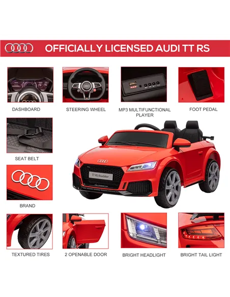 HOMCOM Kids Licensed Audi TT Ride-On Car 12V Battery w/ Remote Suspension Headlights and MP3 Player 3km/h Red