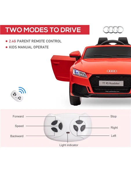HOMCOM Kids Licensed Audi TT Ride-On Car 12V Battery w/ Remote Suspension Headlights and MP3 Player 3km/h Red