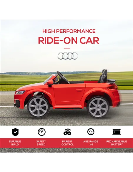 HOMCOM Kids Licensed Audi TT Ride-On Car 12V Battery w/ Remote Suspension Headlights and MP3 Player 3km/h Red