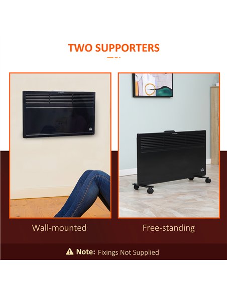 HOMCOM POWER Convector Radiator Freestanding or Wall-mounted Heating with 2 Heat Settings Safety Cut-Off, Black