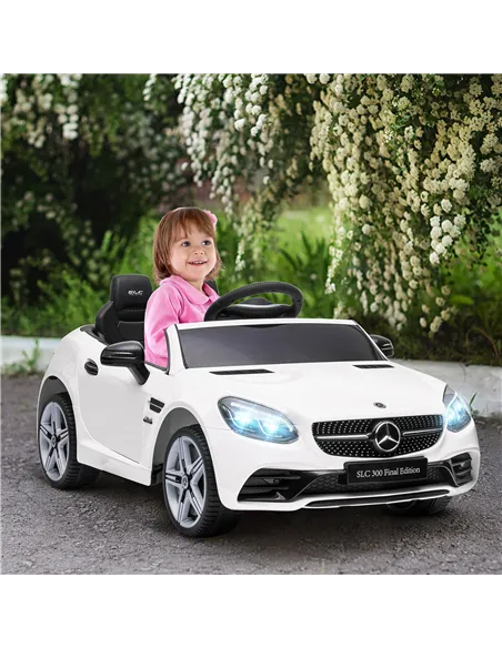 HOMCOM Benz SLC 300  Licensed 12V Kids Electric Ride On, with Music, Remote Control, LED Headlights, Horn, White