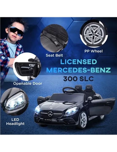 HOMCOM Benz SLC 300  Licensed 12V Kids Electric Ride On, with Music, Remote Control, LED Headlights, Horn, Black