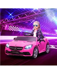 HOMCOM Benz SLC 300  Licensed 12V Kids Electric Ride On, with Music, Remote Control, LED Headlights, Horn, Pink 2
