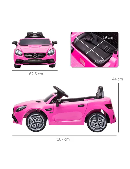 HOMCOM Benz SLC 300  Licensed 12V Kids Electric Ride On, with Music, Remote Control, LED Headlights, Horn, Pink