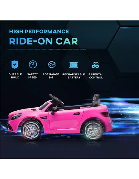 HOMCOM Benz SLC 300  Licensed 12V Kids Electric Ride On, with Music, Remote Control, LED Headlights, Horn, Pink