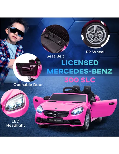 HOMCOM Benz SLC 300  Licensed 12V Kids Electric Ride On, with Music, Remote Control, LED Headlights, Horn, Pink