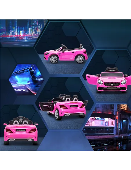 HOMCOM Benz SLC 300  Licensed 12V Kids Electric Ride On, with Music, Remote Control, LED Headlights, Horn, Pink