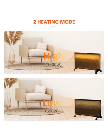 HOMCOM POWER Convector Radiator Freestanding or Wall-mounted Heating with 2 Heat Settings Safety Cut-Off, Black