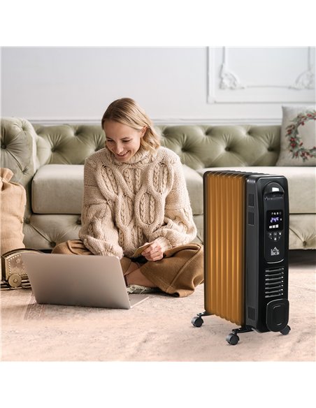 HOMCOM 2000W Digital Oil Filled Radiator, 9 Fin, Portable Electric Heater with LED Display, Timer, 3 Heat Settings, Safety Cut-O
