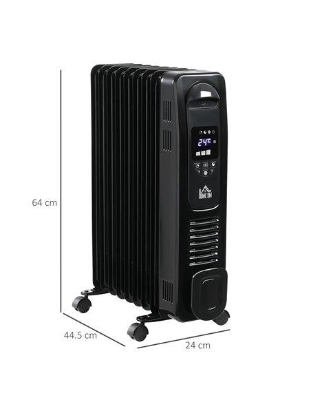 HOMCOM 2000W Digital Oil Filled Radiator, 9 Fin, Portable Electric Heater with LED Display, Timer, 3 Heat Settings, Safety Cut-O