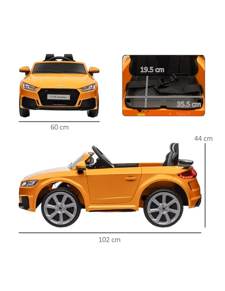 HOMCOM Kids Licensed Audi TT RS Ride-On Car 12V Battery w/ Remote Suspension Headlights and MP3 Player 3km/h Yellow